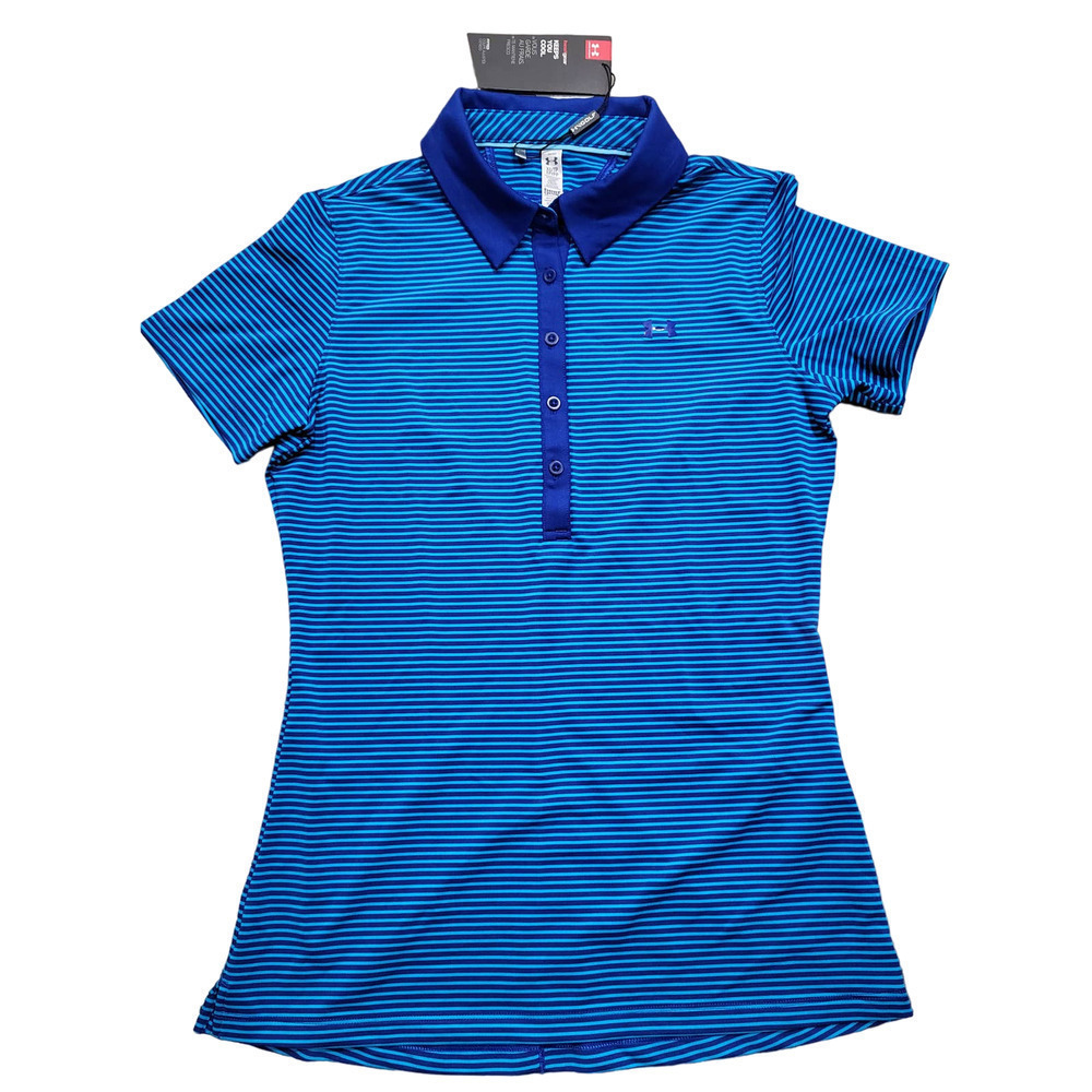 Under Armour Women's Polo Shirt Blue Striped XS HeatGear
